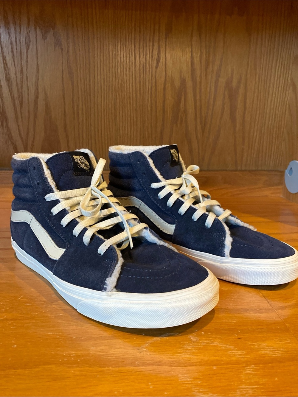 Vans Cozy Hug Mens 10.5 Shoes Faux Fur Lined Blue Skateboard Sneaker Mid Sk8 Hi